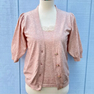 OnTwelfth Cardigan And Top Two Piece Set Salmon Viscose Blend